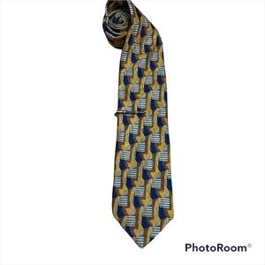 Geoffrey Beene 100% Silk Tie Gold Blue Men’s